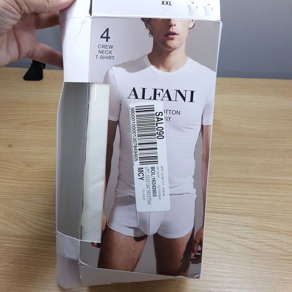 ALFANI Shirt Mens XXL White 4-Pack Crewneck T-Shirt 100% Cotton Slim Fit Crew - Picture 1 of 4